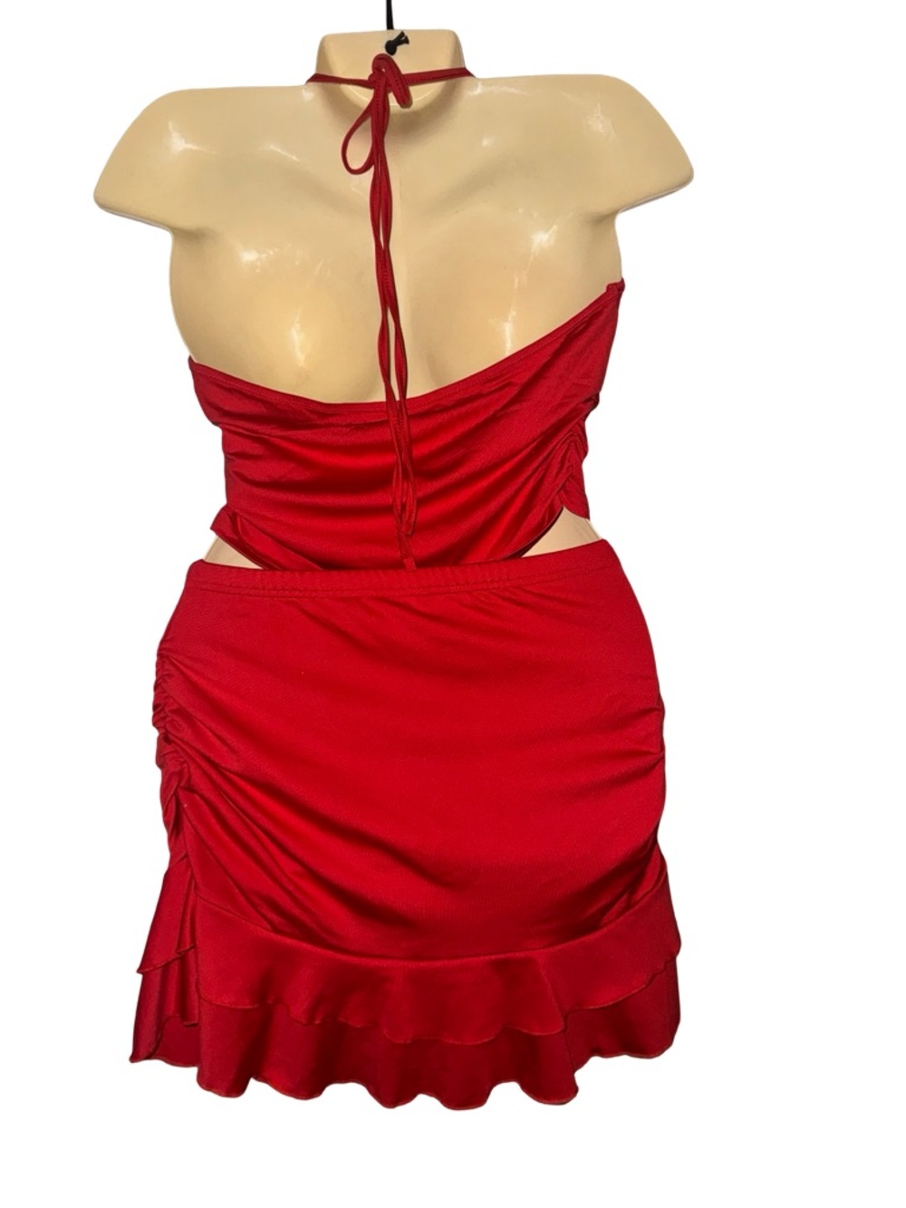 Red Halter Crop Top & Ruffled Mini Skirt Set - Picture 3 of 3